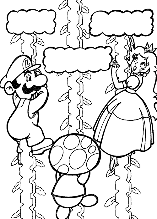 Mario Peach and Toad climb the sky Printable Princess Peach Coloring Pages