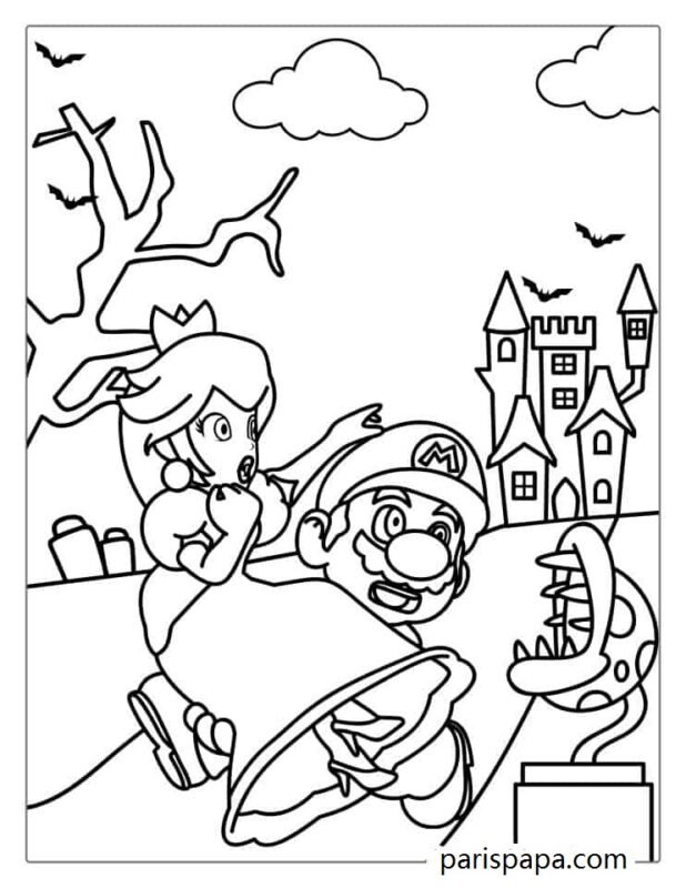 Mario Rescuing Peach From Haunted House Coloring princess peach coloring page