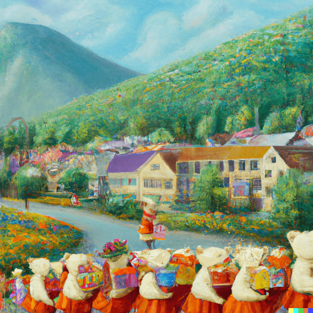 The-best-text-to-video-converter-online-a-super-beautiful-landscape-oil-painting-with-teddy-bears-shopping-for-groceries
