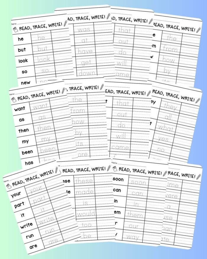 120 Sight Words Worksheets 4-Week Challenge for 1st Grade  | Read, Trace, Write