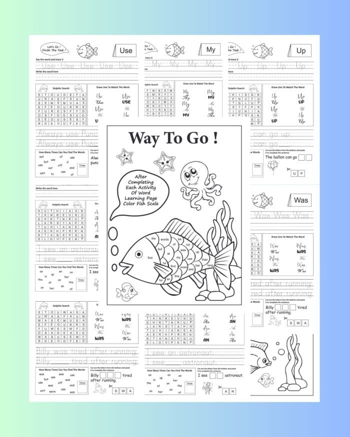 Cute fish Dolch Sight Words Practice Worksheet