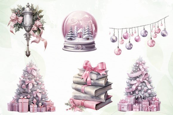 Vintage Silver Pink Christmas Sublimation Graphics