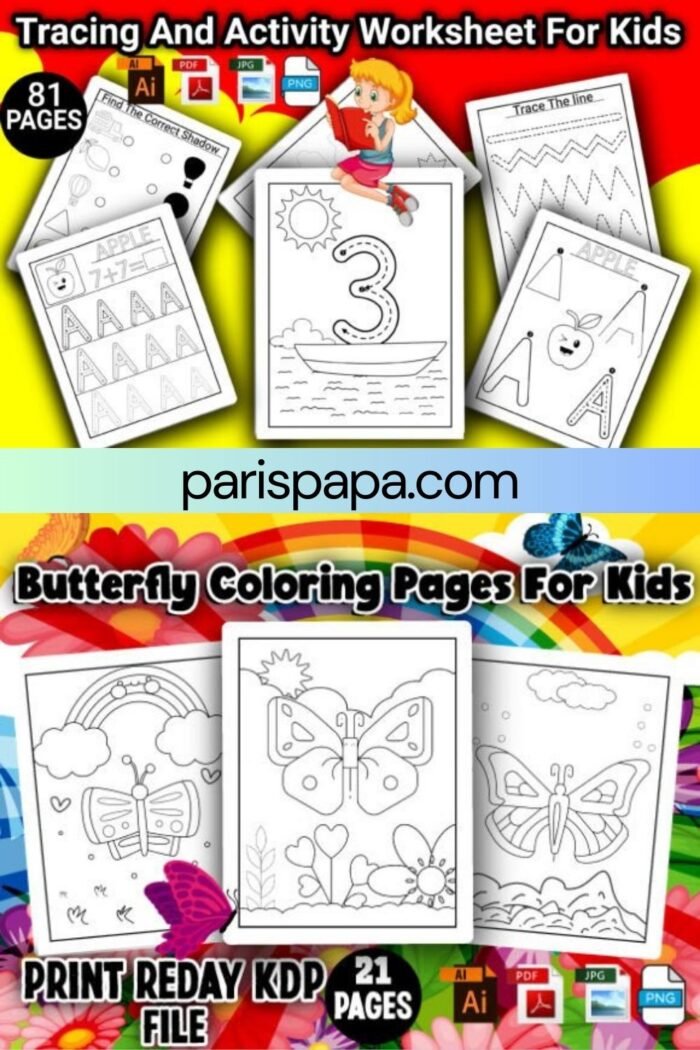 Funny activity books for kids Kindergarden Coloring Pages Printable Collection Font Bundle